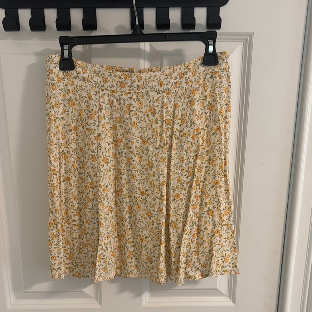 Reformation Yellow Floral Skater Mini Skirt